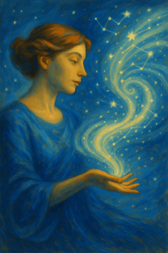 woman holding the stars: air sign: aquarius