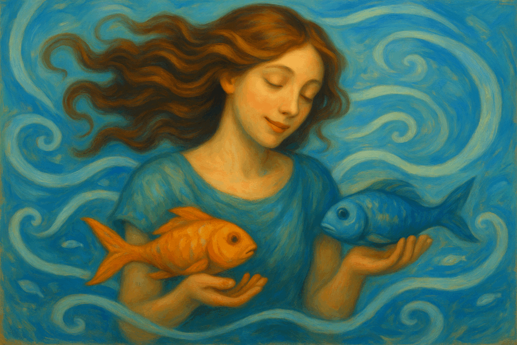 Pisces woman holding fish
